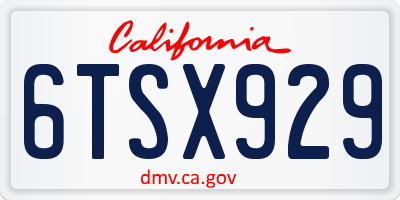 CA license plate 6TSX929