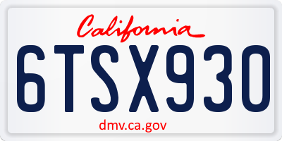 CA license plate 6TSX930