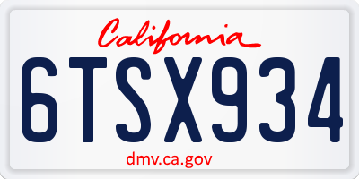 CA license plate 6TSX934