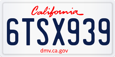 CA license plate 6TSX939