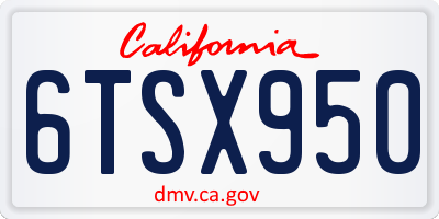 CA license plate 6TSX950