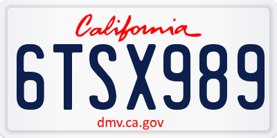CA license plate 6TSX989