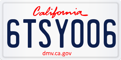 CA license plate 6TSY006