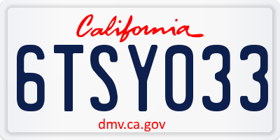 CA license plate 6TSY033