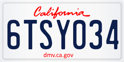 CA license plate 6TSY034