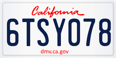 CA license plate 6TSY078