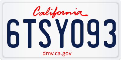 CA license plate 6TSY093