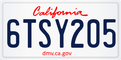 CA license plate 6TSY205