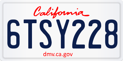 CA license plate 6TSY228