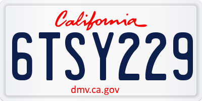 CA license plate 6TSY229