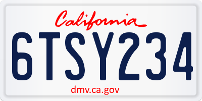 CA license plate 6TSY234