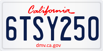 CA license plate 6TSY250