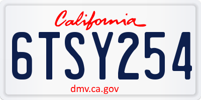 CA license plate 6TSY254