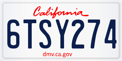CA license plate 6TSY274