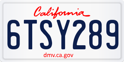 CA license plate 6TSY289
