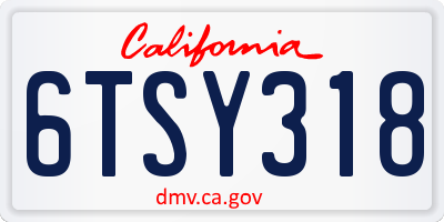 CA license plate 6TSY318