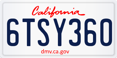 CA license plate 6TSY360