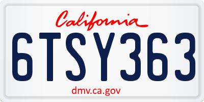 CA license plate 6TSY363