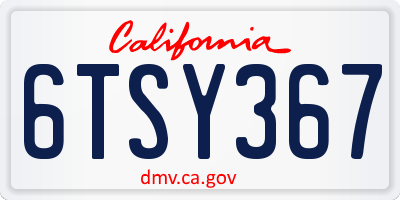 CA license plate 6TSY367