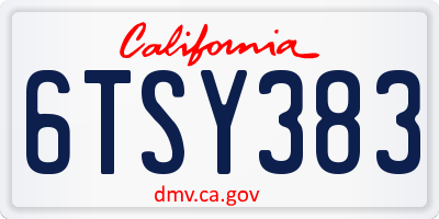 CA license plate 6TSY383
