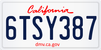 CA license plate 6TSY387