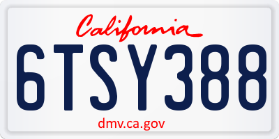 CA license plate 6TSY388
