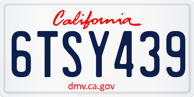 CA license plate 6TSY439