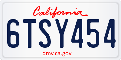 CA license plate 6TSY454