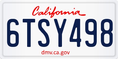 CA license plate 6TSY498