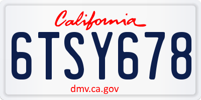 CA license plate 6TSY678