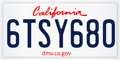 CA license plate 6TSY680