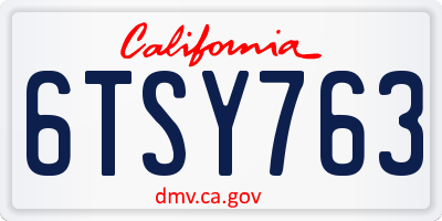 CA license plate 6TSY763