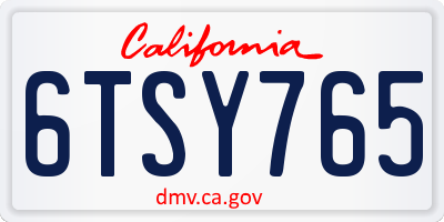 CA license plate 6TSY765
