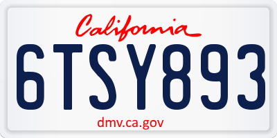 CA license plate 6TSY893