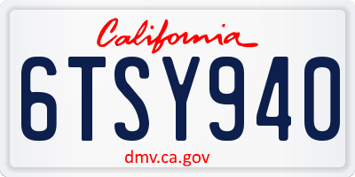 CA license plate 6TSY940