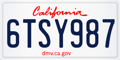 CA license plate 6TSY987