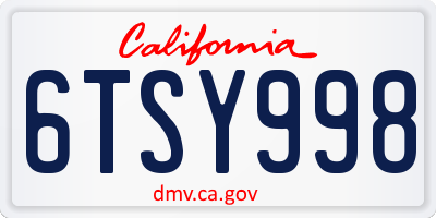 CA license plate 6TSY998
