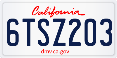 CA license plate 6TSZ203
