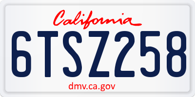CA license plate 6TSZ258
