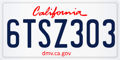 CA license plate 6TSZ303