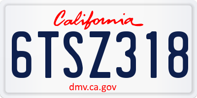CA license plate 6TSZ318