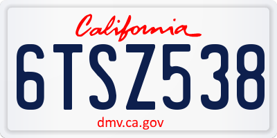 CA license plate 6TSZ538