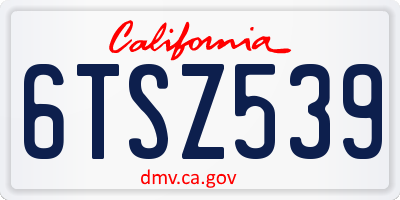 CA license plate 6TSZ539