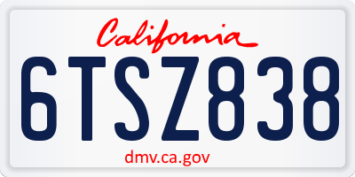 CA license plate 6TSZ838