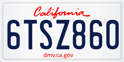 CA license plate 6TSZ860