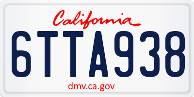 CA license plate 6TTA938