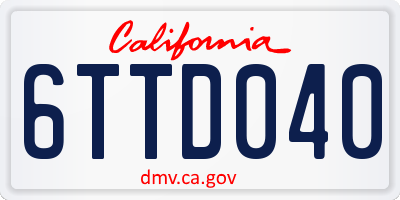 CA license plate 6TTD040