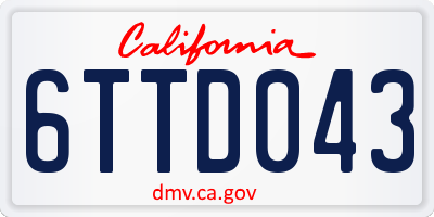 CA license plate 6TTD043