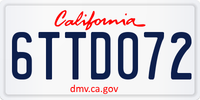 CA license plate 6TTD072
