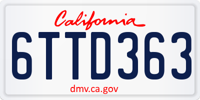 CA license plate 6TTD363